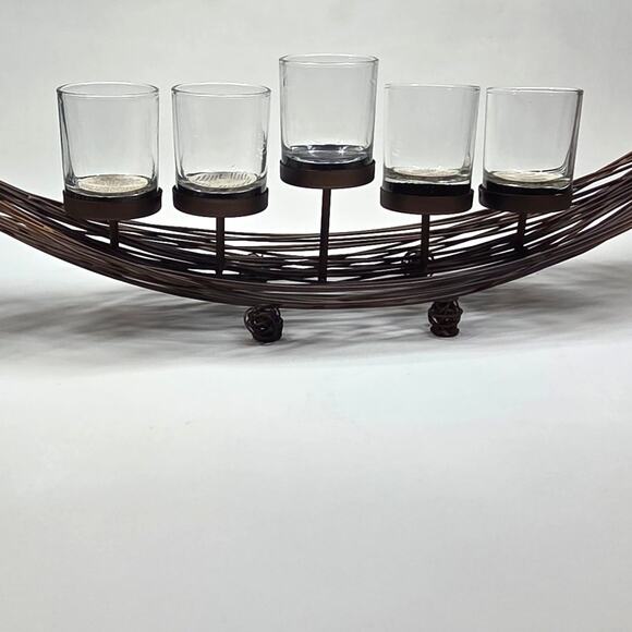 Rustic Metal 5 Candle Centerpiece Holder Brown Intertwined Table Decor 24” Long - Picture 4 of 14